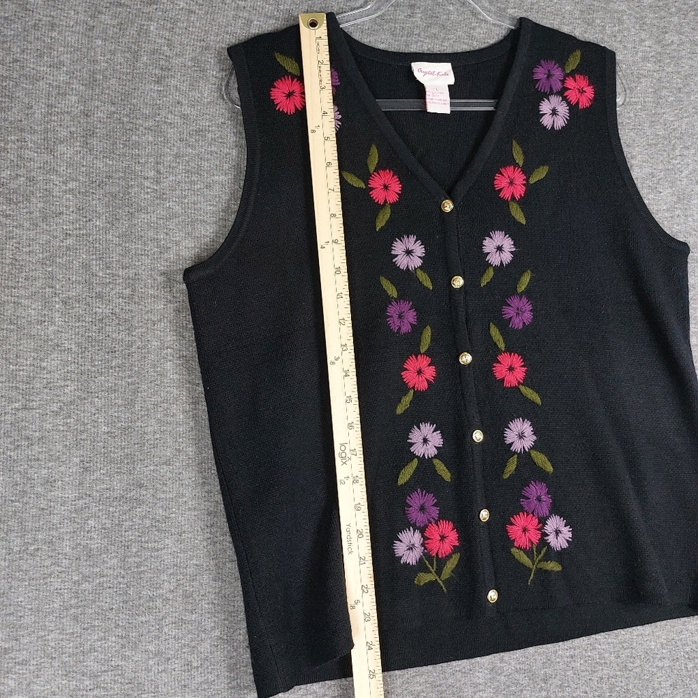 CRYSTAL KOBE WOMENS VINTAGE BLACK FLORAL EMBROIDERED VNECK SWEATER VEST SIZE L - Picture 5 of 6